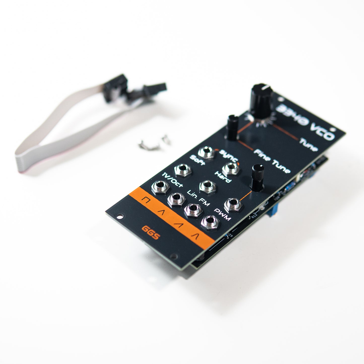Fully built and calibrated 3340 VCO Eurorack module showing hand screen-printed PCB panel.
