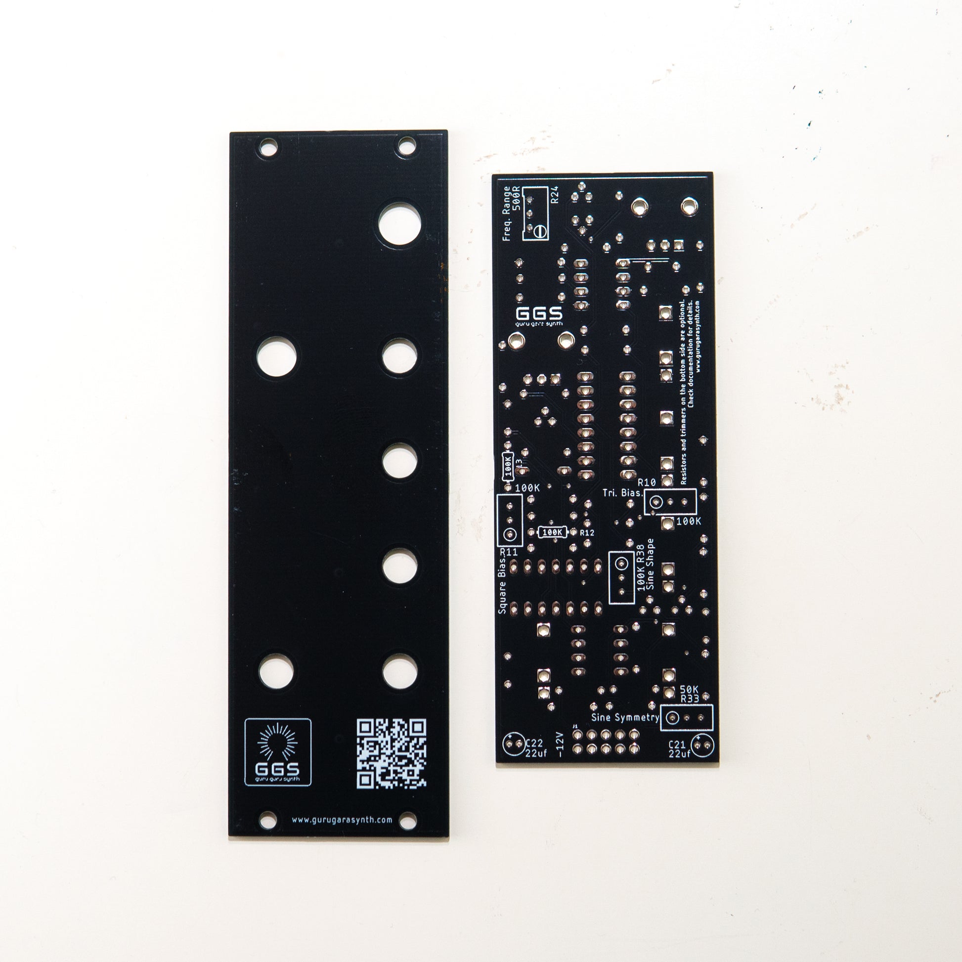 DIY OTA LFO pcb and panel kit rear view. Component footprints visible.