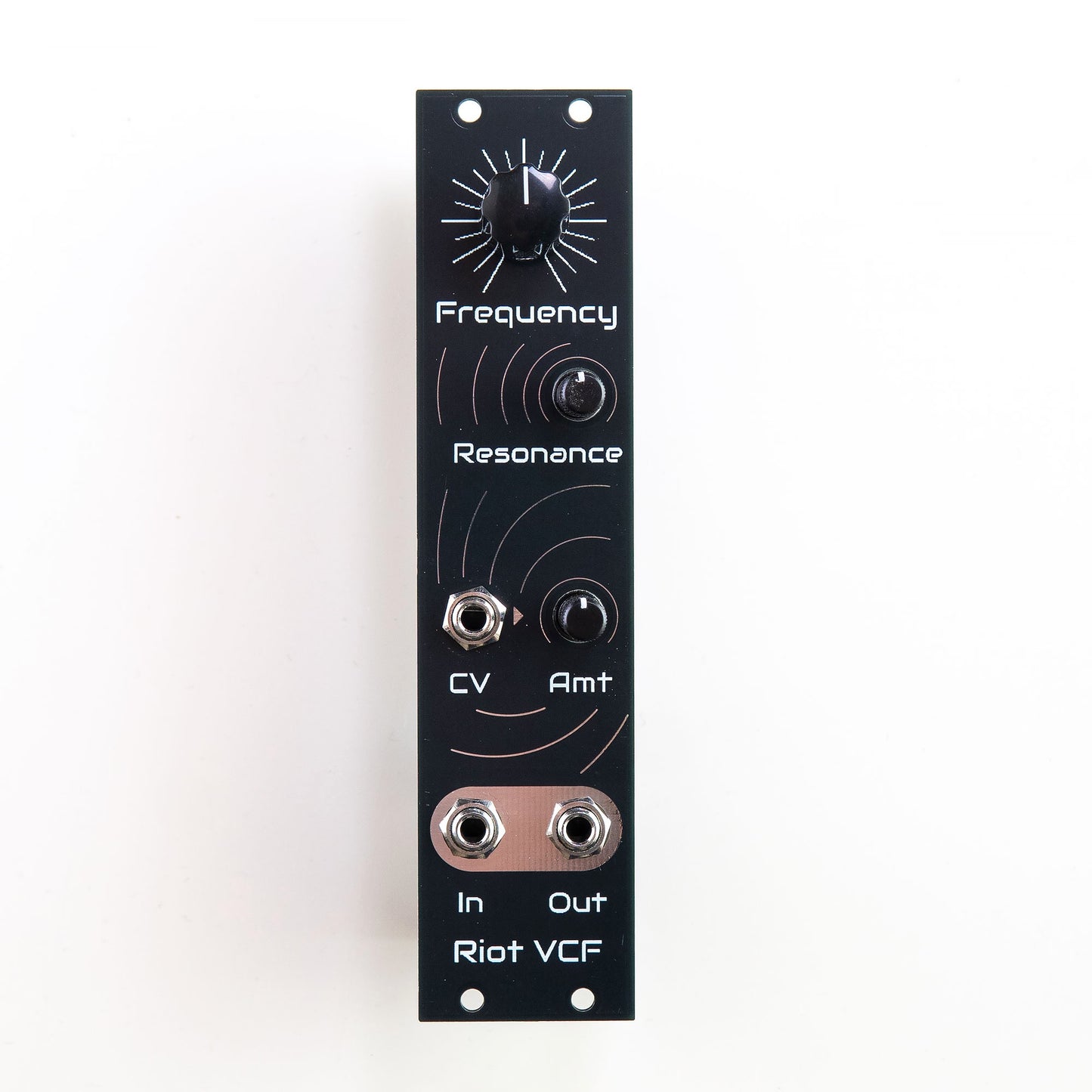 Riot VCF. Analog low pass filter for eurorack modular synthesiser. 6HP aggressive audio filter.