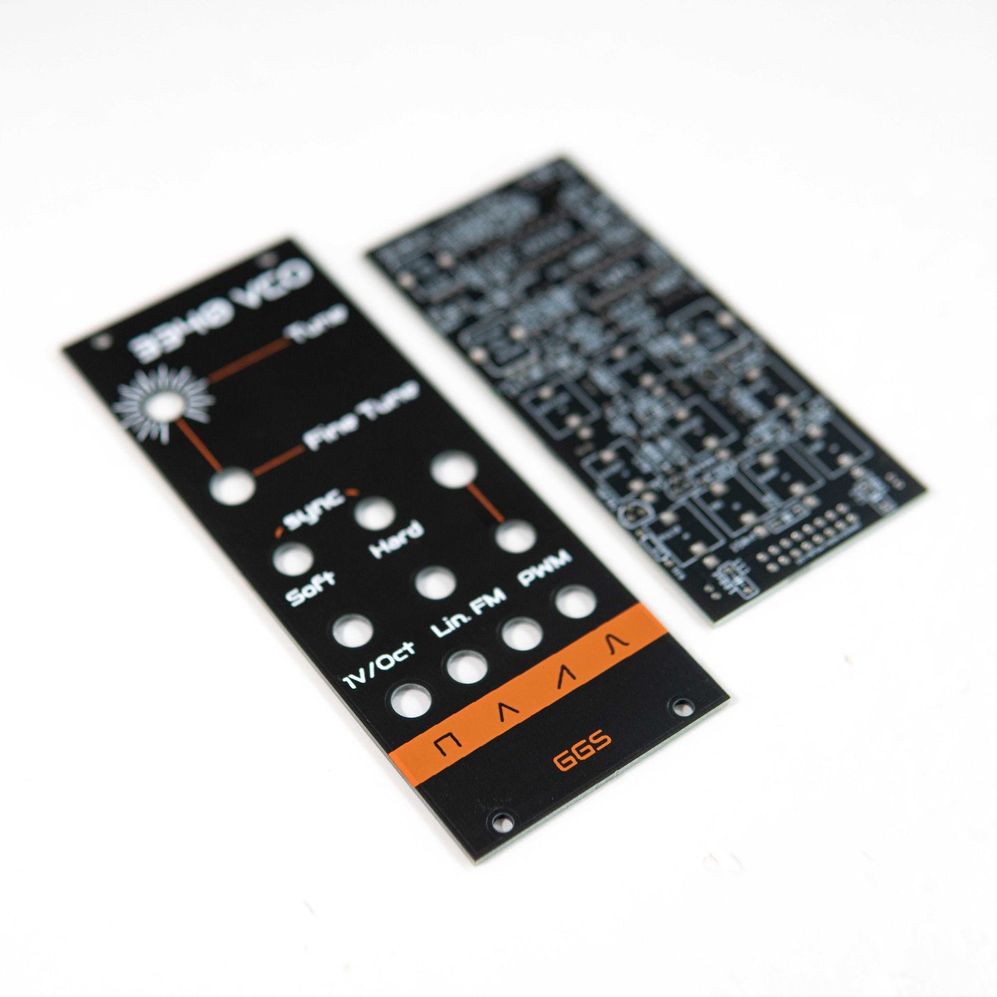 Eurorack 3340 VCO module with 4 waveforms (square, triangle, ramp, sine). Features hard sync, soft sync, linear frequency modulation, 1V/octave input, and external pulse width modulation control.