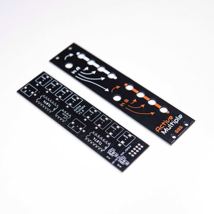 Eurorack active multiple module with 4 outputs. Distributes input A and B for versatile use as a 2x4 or 1x8 multiple. DIY-friendly with handcrafted front panel.