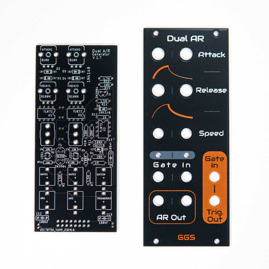 Eurorack envelope generator module with adjustable attack and release times. Features 4-capacitor configuration for flexible shaping. Includes gate-to-trigger converter for shorter envelopes. Ideal for controlling parameters in modular synth setups.