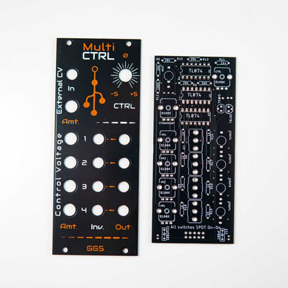 Eurorack multi-parameter control module with 4 outputs and individual amount potentiometers. Generate CV from -5V to +5V and add external CV. Ideal for DIY synth enthusiasts.