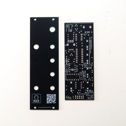 DIY OTA LFO pcb and panel kit rear view. Component footprints visible.  