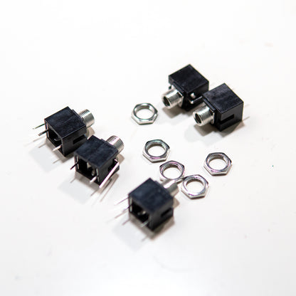 5 3.5mm pcb mount switched mono audio  jack sockets with hex nut. Commonly used in DIY eurorack modules. PJ-301.