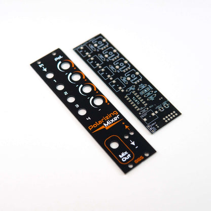 Eurorack polarizing mixer with 4 inputs and individual polarity knobs. Precise control over voltage blending and LED output indicators. Handcrafted front panel for durable construction.