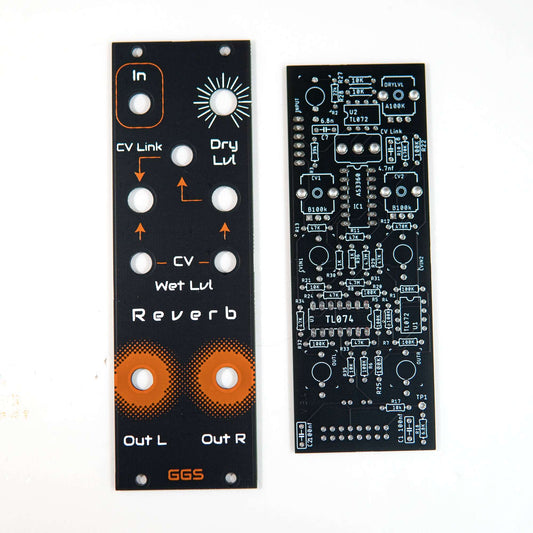 "Eurorack reverb module featuring Belton BTDR-2H reverb brick. DIY kit with high-quality PCB and hand-screen printed front panel. Ideal for adding immersive reverb effects to modular synth setups.