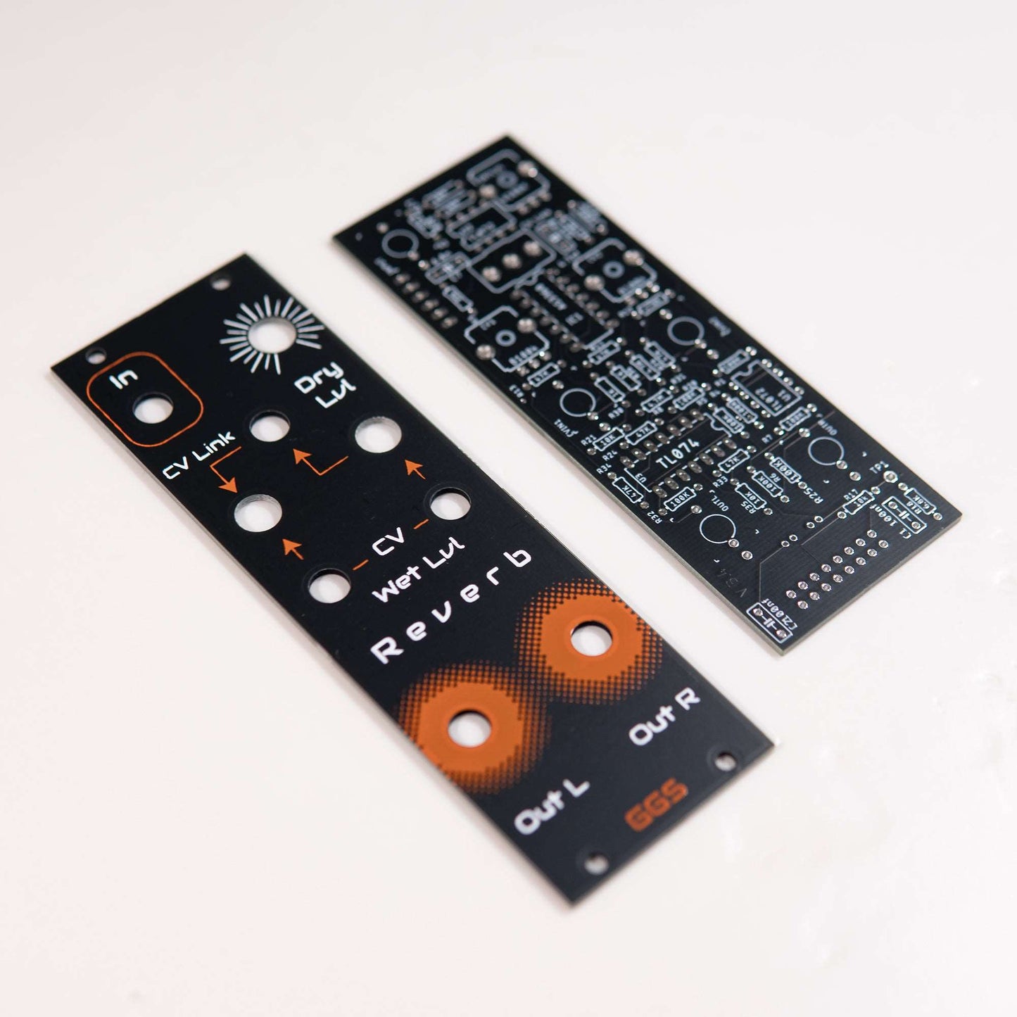 "Eurorack reverb module featuring Belton BTDR-2H reverb brick. DIY kit with high-quality PCB and hand-screen printed front panel. Ideal for adding immersive reverb effects to modular synth setups.