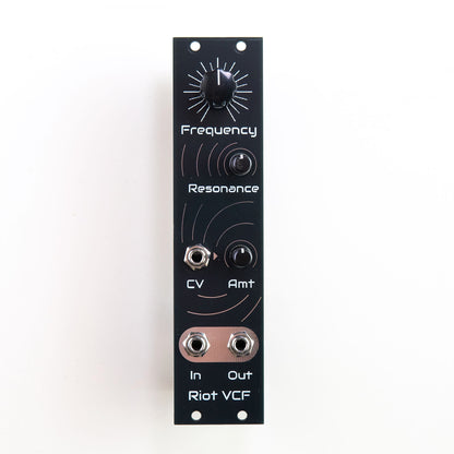 Riot VCF. Analog low pass filter for eurorack modular synthesiser. 6HP aggressive audio filter.
