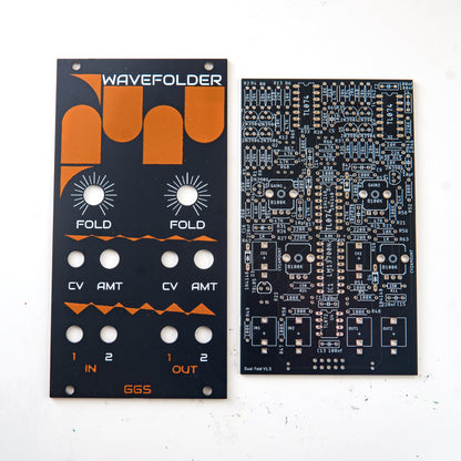 Dual Wavefolder for eurorack modular synth. PCB and Front panel kit. Bare PCB. no components. white background.
