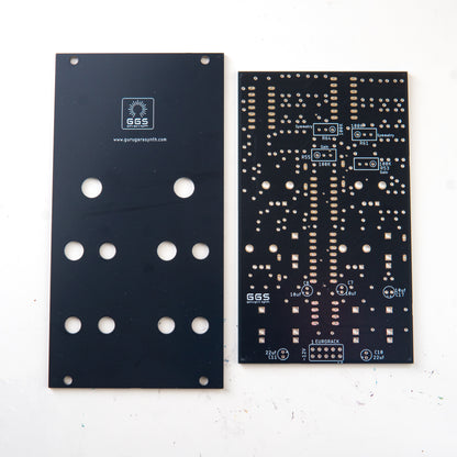 Dual Wavefolder for eurorack modular synth. PCB and Front panel kit. Bare PCB. no components. Back view. white background.