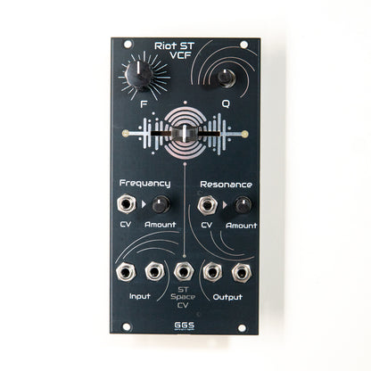 Riot ST Stereo filter for eurorack modular synthesiser. Voltage control frequency, resonance and stereo space.