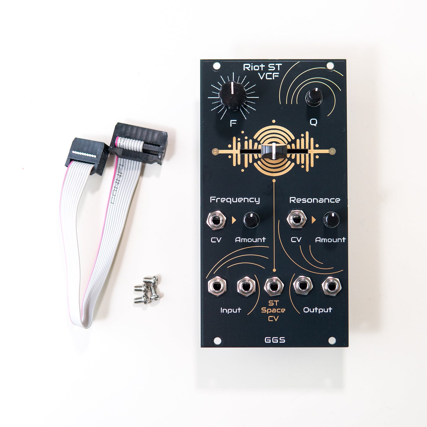 Riot ST Stereo filter for eurorack modular synthesiser. Voltage control frequency, resonance and stereo space. 12HP.
