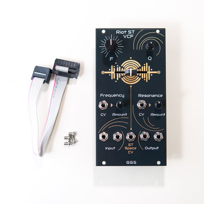 Riot ST Stereo filter for eurorack modular synthesiser. Voltage control frequency, resonance and stereo space. 12HP.
